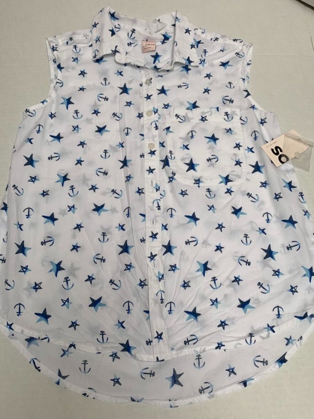 NWT SO womens size small sleeveless white with blue nautical design blouse shirt